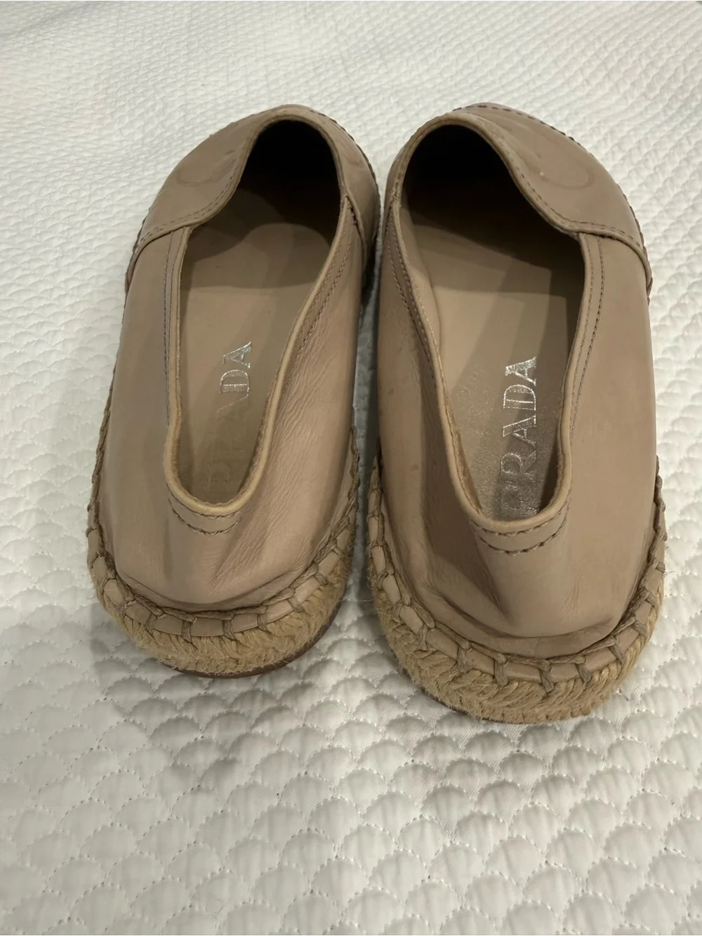 Prada Taupe Leather Espadrille Flats, Size 5 (IT 35)